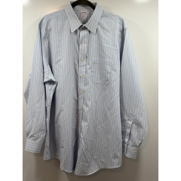 Brooks Brothers Shirt Regent Fit Men's 17/35 Yellow‎ Blue Striped Non-Iron - Picture 4 of 7